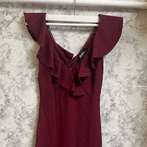 Lulu's Burgundy Mid Length Ruffle Dress
